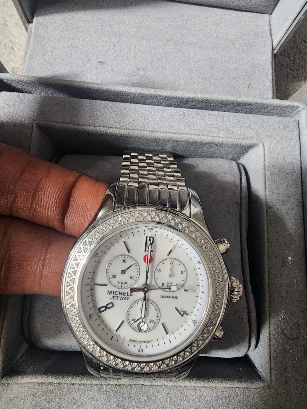 Michele Silver White Diamond-Accent Chronograph Watch